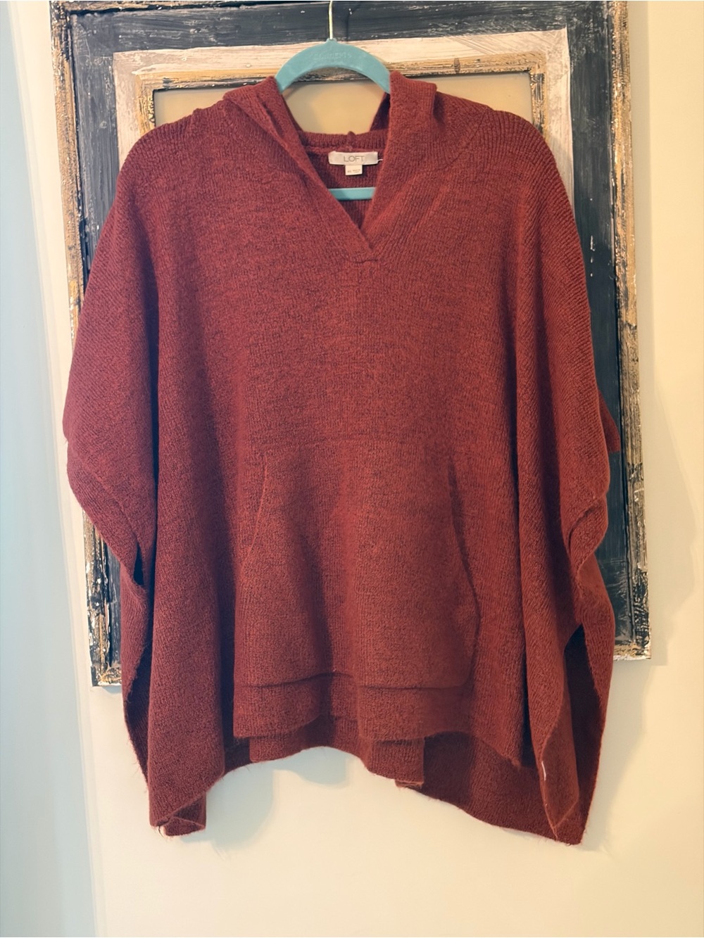 LOFT Burnt Orange Hooded Knit Poncho
